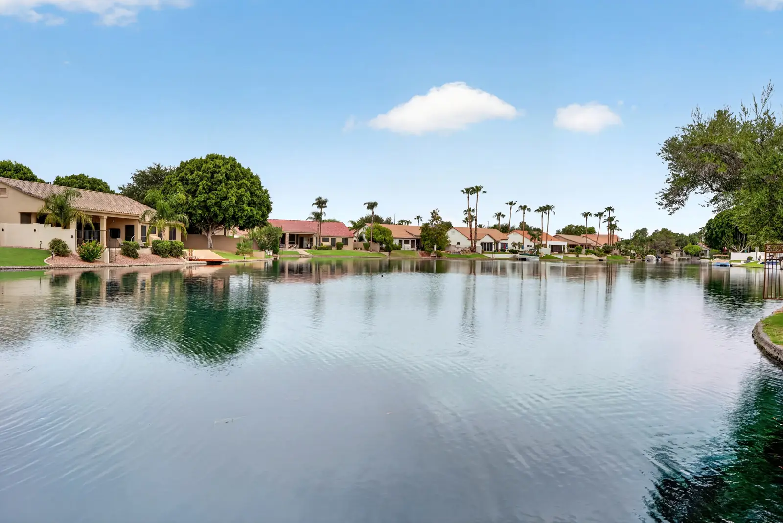 Homes and lake at Ocotillo Lakes in Chandler, photographed by BReal Media